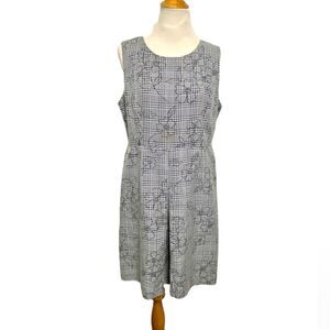 Norton Mcnaughton Plaid Floral Dress Sleeveless Black White Women’s Size 12